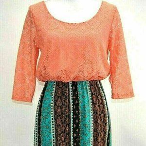 Espresso Womens M Boho Dress Lace Paisley
